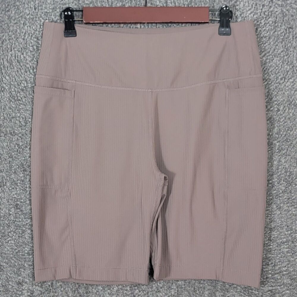 Mondetta Performance Luxury High Rise Ribbed Biker Shorts Womens Large Brown